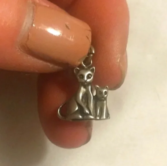 Silver SS925 Kitty Cat & Mama Cat 3-D Charm For Bracelet Or Pendant For Necklace - Picture 7 of 11
